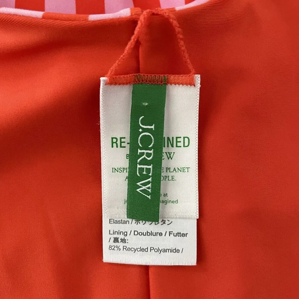 J.Crew One Piece Swimsuit Striped Pink Orange Square Neck Size 16 Reversible